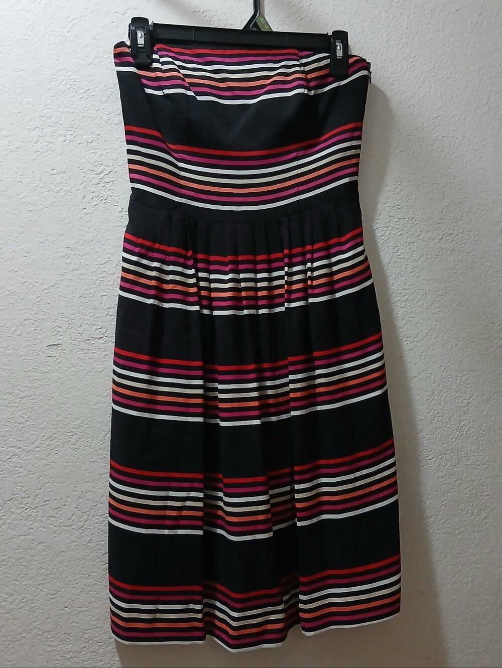 White House Black Market nwot Strapless Black Dress with Pink and White Stripes